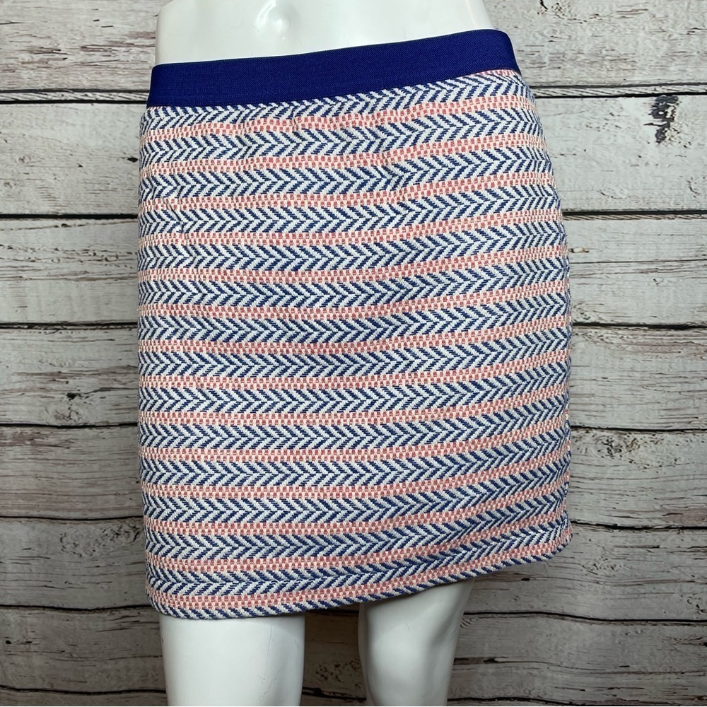 GAP Mini Skirt Size 6 Regular Lined Zip Up Blue Orange Cream Patterned Skirt